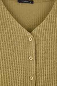 TRENDYOLMiLLA Khaki Ruffle Waffle Knitted Pajama Set - Image 6