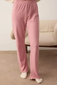 TRENDYOLMiLLA Ecru-Pink Cotton Heart Embroidered Baby Overlocked Corded Knitted Pajama Set - Image 4