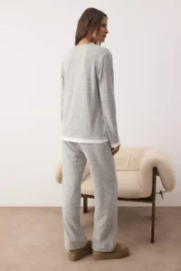 TRENDYOLMiLLA Gray Melange Double Layer Soft Knitted Pajama Set - Image 5