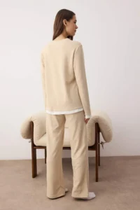 TRENDYOLMiLLA Beige Melange Double Layer Soft Knitted Pajama Set - Image 4