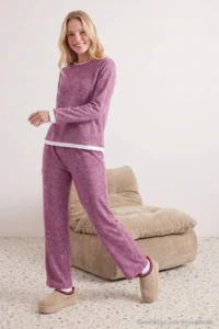 TRENDYOLMiLLA Purple Double Layer Soft Knitted Pajama Set - Image 3