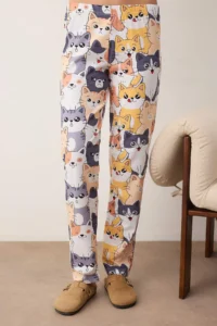 TRENDYOLMiLLA Anthracite Cat Patterned Cotton Lycra Soft Touch Knitted Pajama Set - Image 3