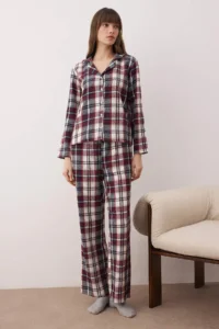 TRENDYOLMiLLA Multicolored Cotton Plaid Winter Thick Flannel Woven Pajama Set - Image 3