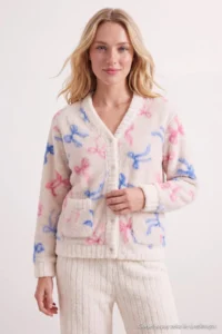 TRENDYOLMiLLA Ecru Ribbon Patterned Wellsoft Knitted Pajama Set