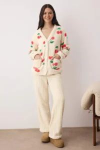 TRENDYOLMiLLA Multicolored Cherry Patterned Wellsoft Knitted Pajama Set - Image 2