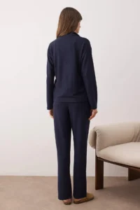 TRENDYOLMiLLA Navy Blue Zippered Soft Waffle Knitted Pajama Set - Image 4