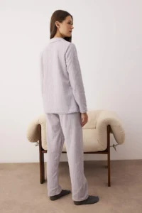 TRENDYOLMiLLA Gray Galaxy Patterned Winter Fleece Knitted Pajama Set - Image 4