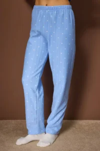 TRENDYOLMiLLA Mavi Polka Dot Patterned Patch Fleece Knitted Pajama Set - Image 3