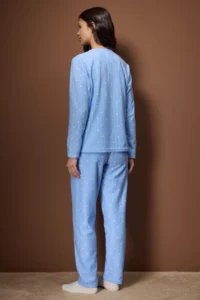TRENDYOLMiLLA Mavi Polka Dot Patterned Patch Fleece Knitted Pajama Set - Image 4