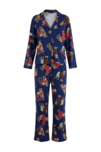 TRENDYOLMiLLA Navy Blue 100% Cotton Tiger Printed Knitted Pajama Set - Image 4