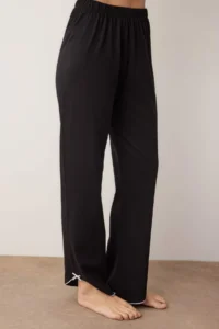 TRENDYOLMiLLA Black 100% Cotton Baby Knitted Pajama Set with Overlock and Ribbon Detail - Image 3