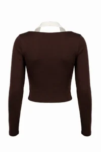 TRENDYOLMİLLA Brown Soft Brushed Material Pad Knitting Sports Top/Blouse - Image 6