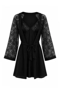 TRENDYOLMİLLA Black 2 Sets 56% Viscous,44% Polyester Plain Lace Detailed Viscose single jersey Knitting Nightgown