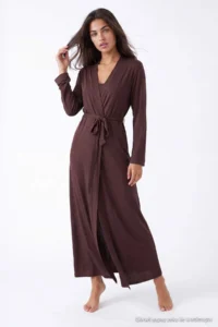 TRENDYOLMİLLA Brown 2 Sets Robe+Nightgown Viscose Knitting Nightgown - Image 3