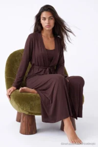 TRENDYOLMİLLA Brown 2 Sets Robe+Nightgown Viscose Knitting Nightgown - Image 5
