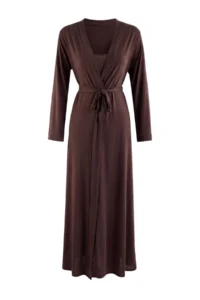 TRENDYOLMİLLA Brown 2 Sets Robe+Nightgown Viscose Knitting Nightgown - Image 8