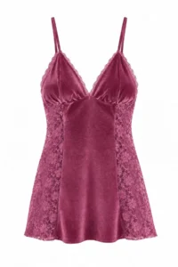 TRENDYOLMİLLA Dusty ROSE Lace Detailed Velvet Knitting Nightgown