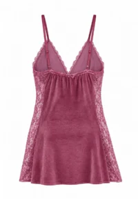 TRENDYOLMİLLA Dusty ROSE Lace Detailed Velvet Knitting Nightgown - Image 3