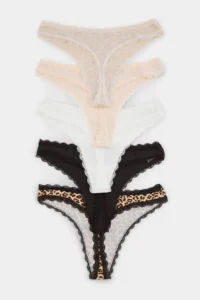 TRENDYOLMİLLA Multicolored 5 Sets Cotton Plain-Leopard Patterned Thong Panties - Image 3