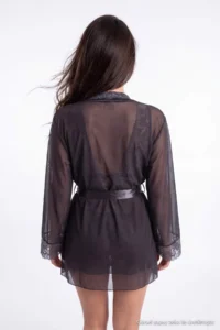TRENDYOLMİLLA Gray Thin Sleeveless Glitter Lace 2 Sets Tulle Babydoll with Dressing Gown - Image 5