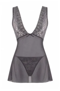 TRENDYOLMİLLA Gray Thin Sleeveless Glitter Lace 2 Sets Tulle Babydoll with Dressing Gown - Image 7
