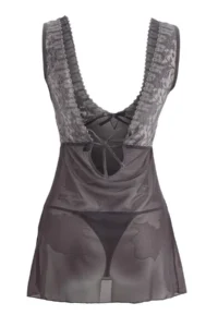 TRENDYOLMİLLA Gray Thin Sleeveless Glitter Lace 2 Sets Tulle Babydoll with Dressing Gown - Image 9