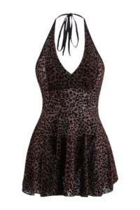 TRENDYOLMİLLA Brown Leopard Patterned Halter Neck Pantyhose Babydoll/Lingerie Nightgown - Image 4
