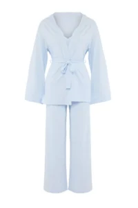 TRENDYOLMİLLA Light BLUE 3 Sets Viscose Knitting Pajama Set - Image 6