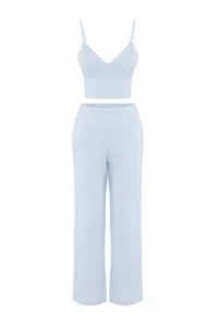 TRENDYOLMİLLA Light BLUE 3 Sets Viscose Knitting Pajama Set - Image 7