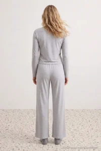 TRENDYOLMiLLA Gray Melange Viscose Knitted Pajama Set - Image 4