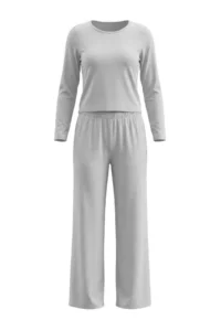 TRENDYOLMiLLA Gray Melange Viscose Knitted Pajama Set - Image 5