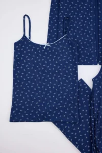 TRENDYOLMİLLA NAVY BLUE 3 Sets Cotton Floral Ribbed Knitting Pajama Set - Image 6