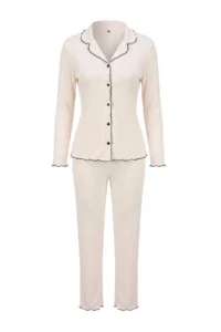 TRENDYOLMiLLA Ecru Cotton Baby Overlocked Corded Knitted Pajama Set - Image 5