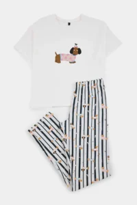 TRENDYOLMİLLA WHITE Cotton Soft Handle Lycra Dog Patterned Knitting Pajama Set - Image 5