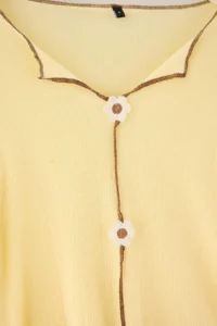 TRENDYOLMiLLA Yellow 100% Cotton Baby Overlocked Floral Appliqued Pointel / Corded Knitted Pajama Set - Image 6