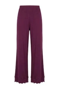 TRENDYOLMİLLA Plum Frilly Ribbed Knitting Pajama Set - Image 8
