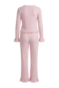 TRENDYOLMİLLA Dusty ROSE 100% Cotton Frilly Ribbed/Pointel Knitting Pajama Set - Image 5