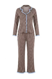 TRENDYOLMiLLA Brown Gingham Ruffled Woven Pajama Set - Image 5