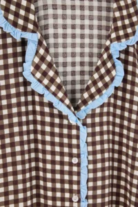 TRENDYOLMiLLA Brown Gingham Ruffled Woven Pajama Set - Image 6