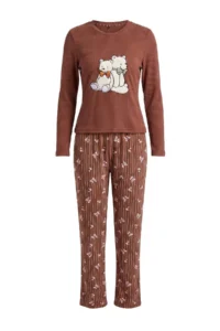 TRENDYOLMiLLA Brown Teddy Bear Patterned Soft Toe Winter Waffle Knitted Pajama Set - Image 4