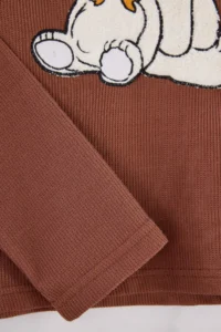 TRENDYOLMiLLA Brown Teddy Bear Patterned Soft Toe Winter Waffle Knitted Pajama Set - Image 5