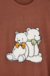 TRENDYOLMiLLA Brown Teddy Bear Patterned Soft Toe Winter Waffle Knitted Pajama Set - Image 6