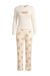 TRENDYOLMiLLA Orange Pumpkin Patterned Soft Toe Winter Waffle Knitted Pajama Set - Image 4
