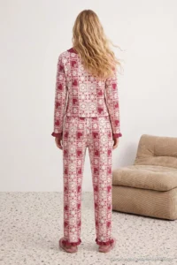 TRENDYOLMiLLA Burgundy Ethnic Patterned Frilly Knitted Pajama Set - Image 6