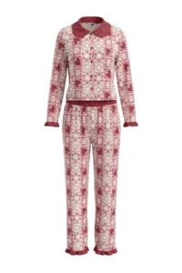TRENDYOLMiLLA Burgundy Ethnic Patterned Frilly Knitted Pajama Set - Image 7