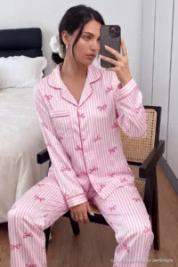 TRENDYOLMiLLA Pink-Multicolor Printed Satin Woven Pajama Set - Image 2
