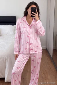 TRENDYOLMiLLA Pink-Multicolor Printed Satin Woven Pajama Set - Image 3