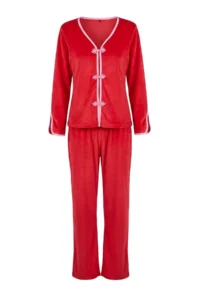 TRENDYOLMiLLA Red Chinese Button Knitted Pajama Set
