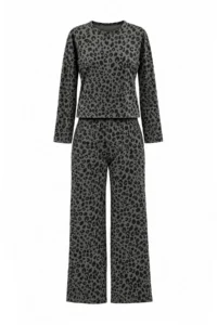 TRENDYOLMİLLA Anthracite 100% Cotton Leopard Knitting Pajama Set - Image 6