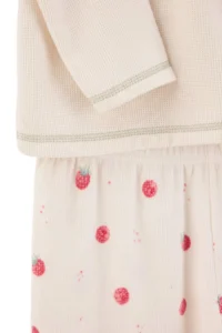 TRENDYOLMiLLA Ecru Fruit Printed Soft Touch Winter Waffle Knitted Pajama Set - Image 7